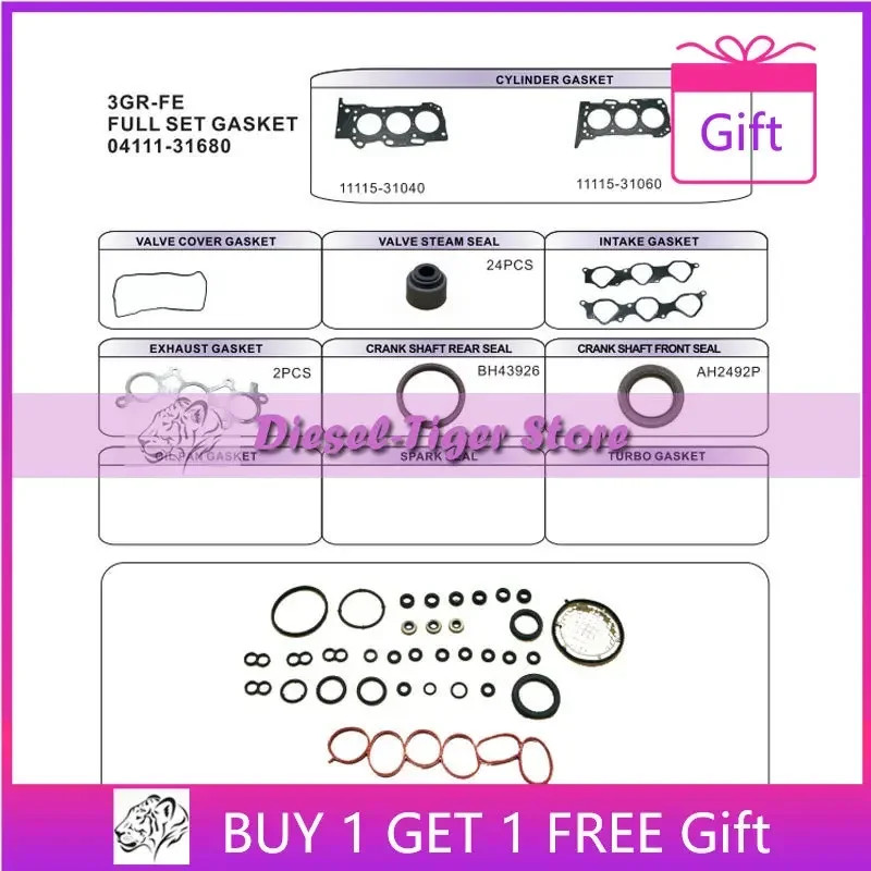 3GR 3GRFE Engine Full gasket set kit for Toyota Crown/Reiz 2.5L 3.0L Lexus IS/GS