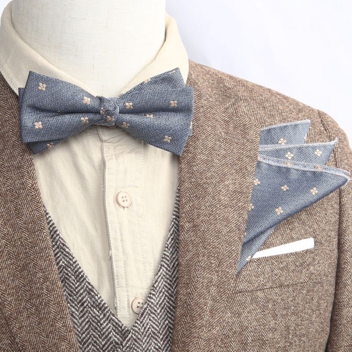 [Bow Tie+Handkerchief] British Retro Bow Tie Men Bow Tie เจ้าบ่าวแฟชั่น Yuppie สีอินเทรนด์