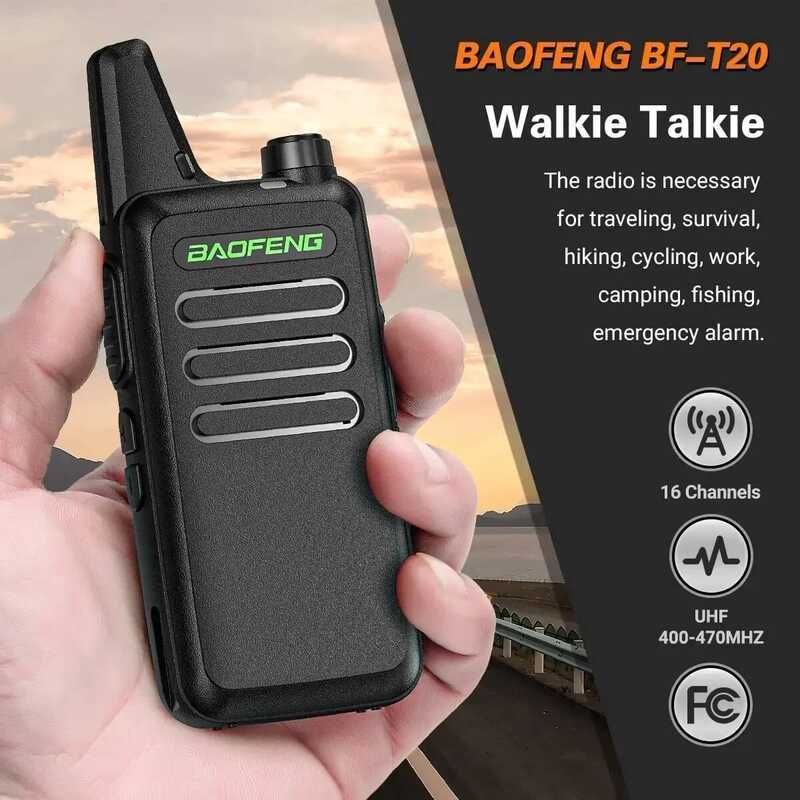 ▥ 2Pcs  Bf-T20 5W แบบพกพา Mini Walkie Talkie VOX ชาร์จ USB สําหรับ Bf-C9 Bf-888S Kd-C1 T