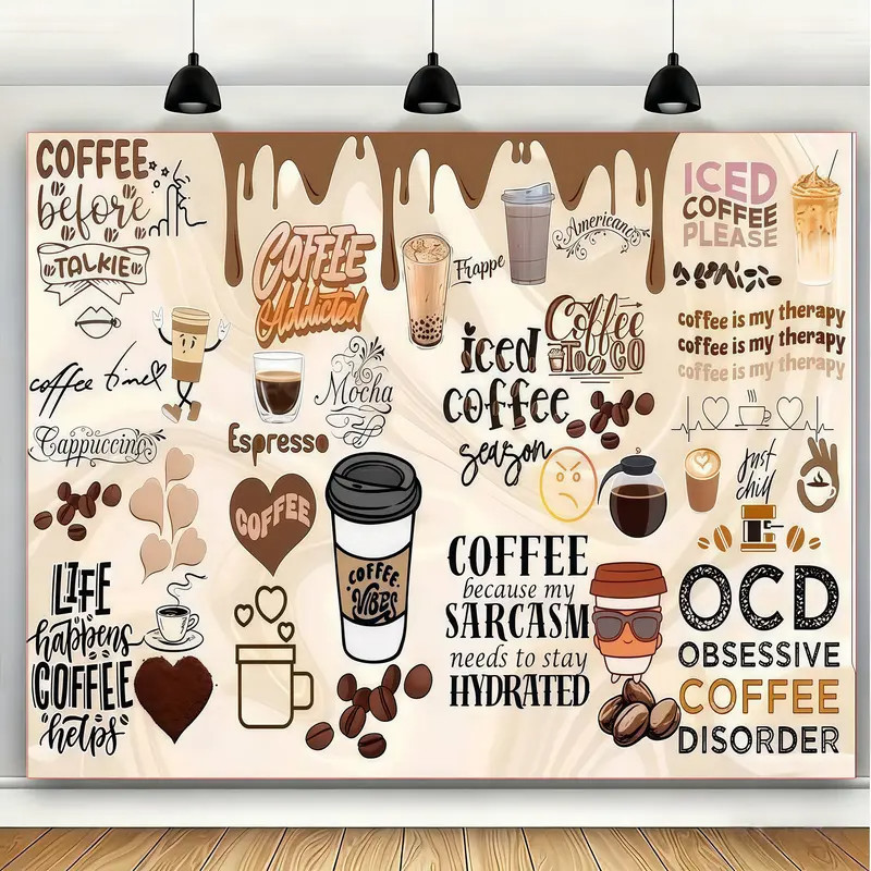 ฟรีที่กําหนดเอง Kawaii กาแฟอ้าง Tapestry น่ารักร้านกาแฟแขวนผนังสําหรับ Cafe ร้านอาหารบาร์ตกแต่ง