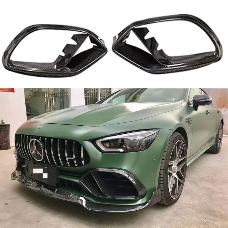 For Mercedes Benz AMG GT GT50 GT53 GT63 4-door car Carbon Fiber Fog lamp frame grill Front Bumper A