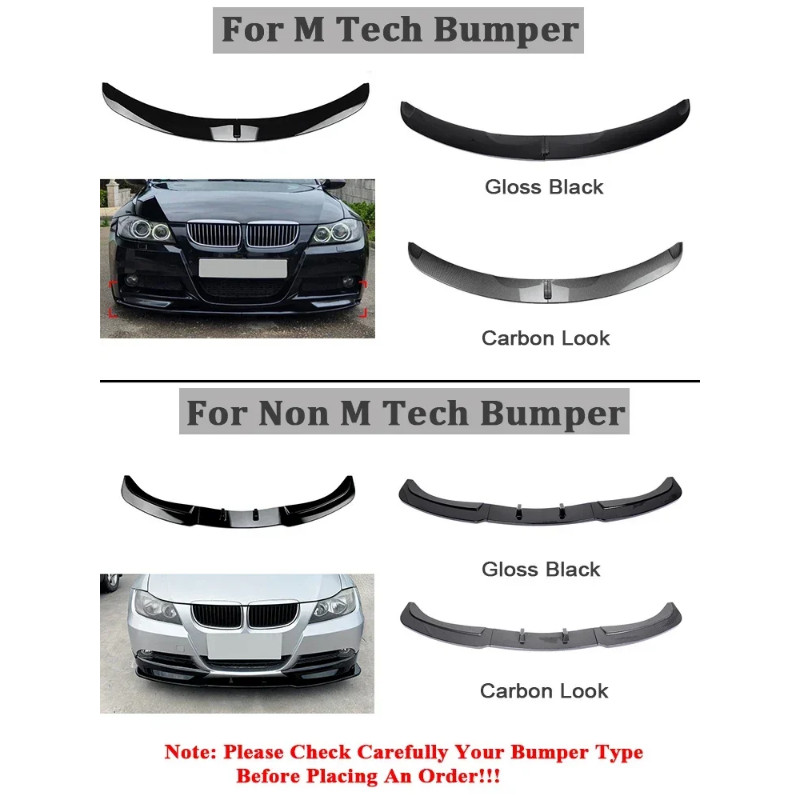 Front Bumper Lip For BMW 3 Series E90 E91 Splitter Spoiler M Performance Gloss Black Carbon 2005-20
