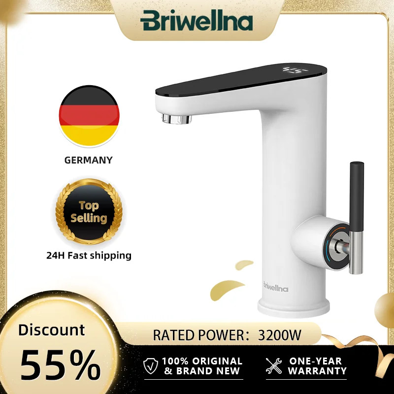 Briwellna Electric Water Heater 220V Kitchen Faucet Tankless Geysers Faucet Heater Heating Tap Inst
