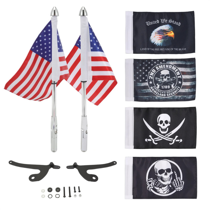 Motorcycle Foldable Trunk Stainless Flagpole Bracket with 6 Flags for Can-Am Spyder F3-Limited 2017