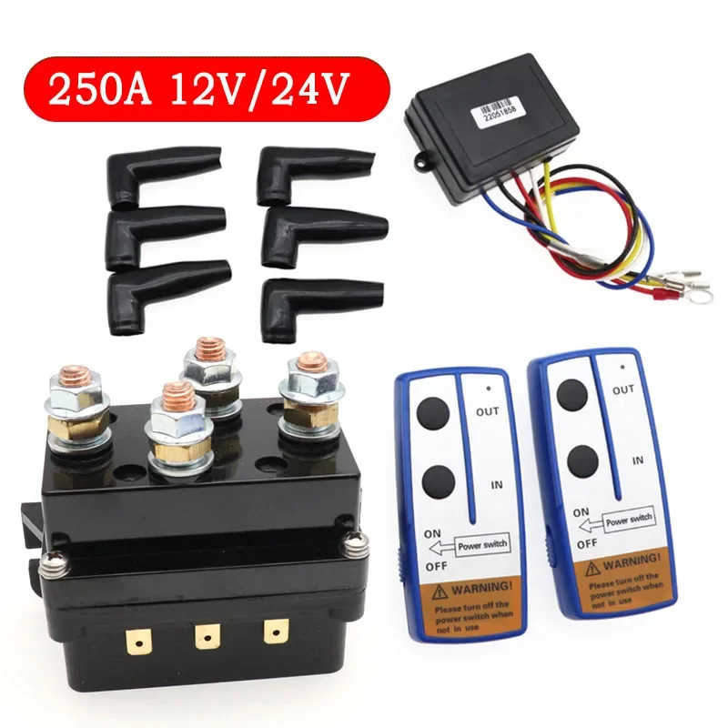 12V/24V 250A Winch Remote Contactor Winch Control Solenoid Relay Twin Wireless Remote Kit Car Motor