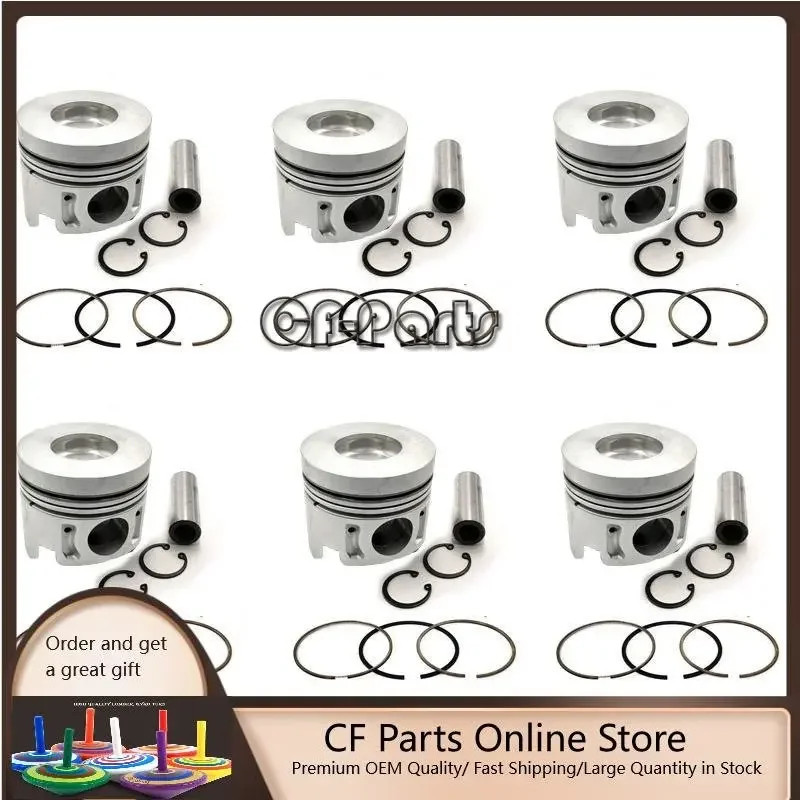 New 6 Sets STD Piston Kit With Ring 13216-2631 Fit For Hino J07C J08C Engine 114MM