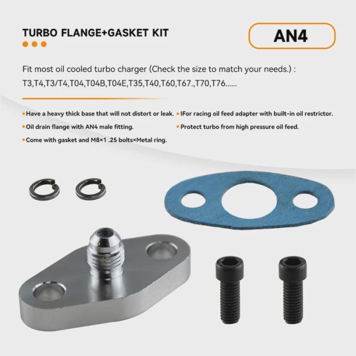 4AN Oil Drain Return Turbo Oil Feed Flange for T3 T4 T04B T04E T35 T40 T04E T04S GT42 T60 T67 T70 T