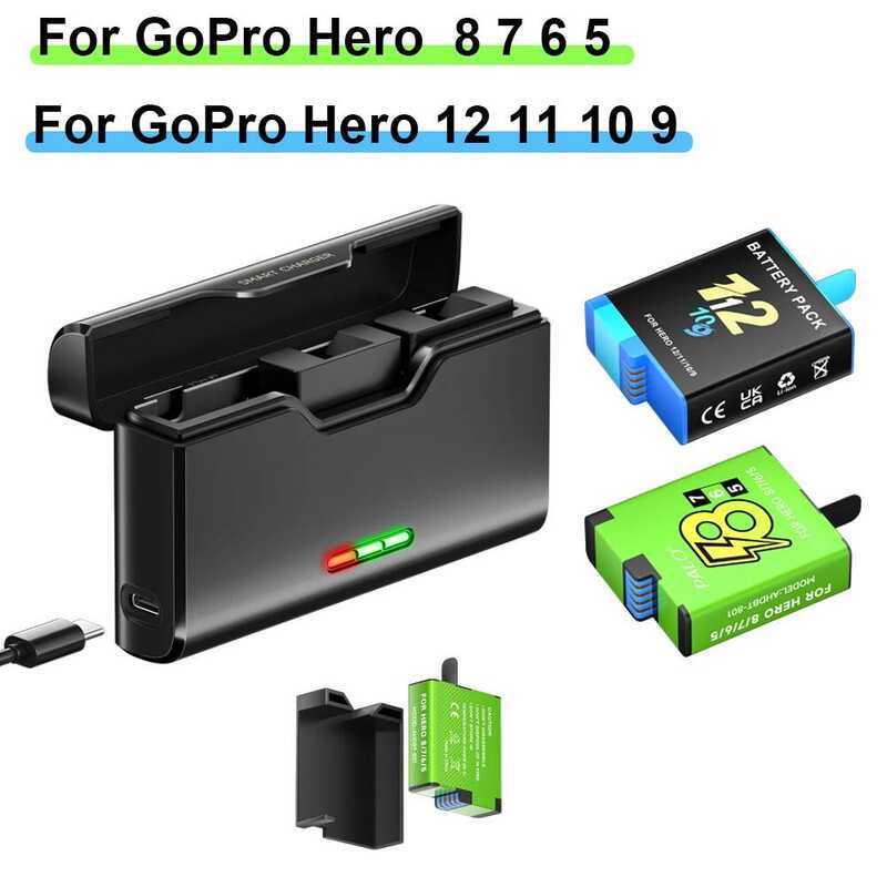 C 2000Mah Battery For Gopro Hero 12 11 10 Camera Battery With 3-Slots LED Charger For Gopro 8 7 Her