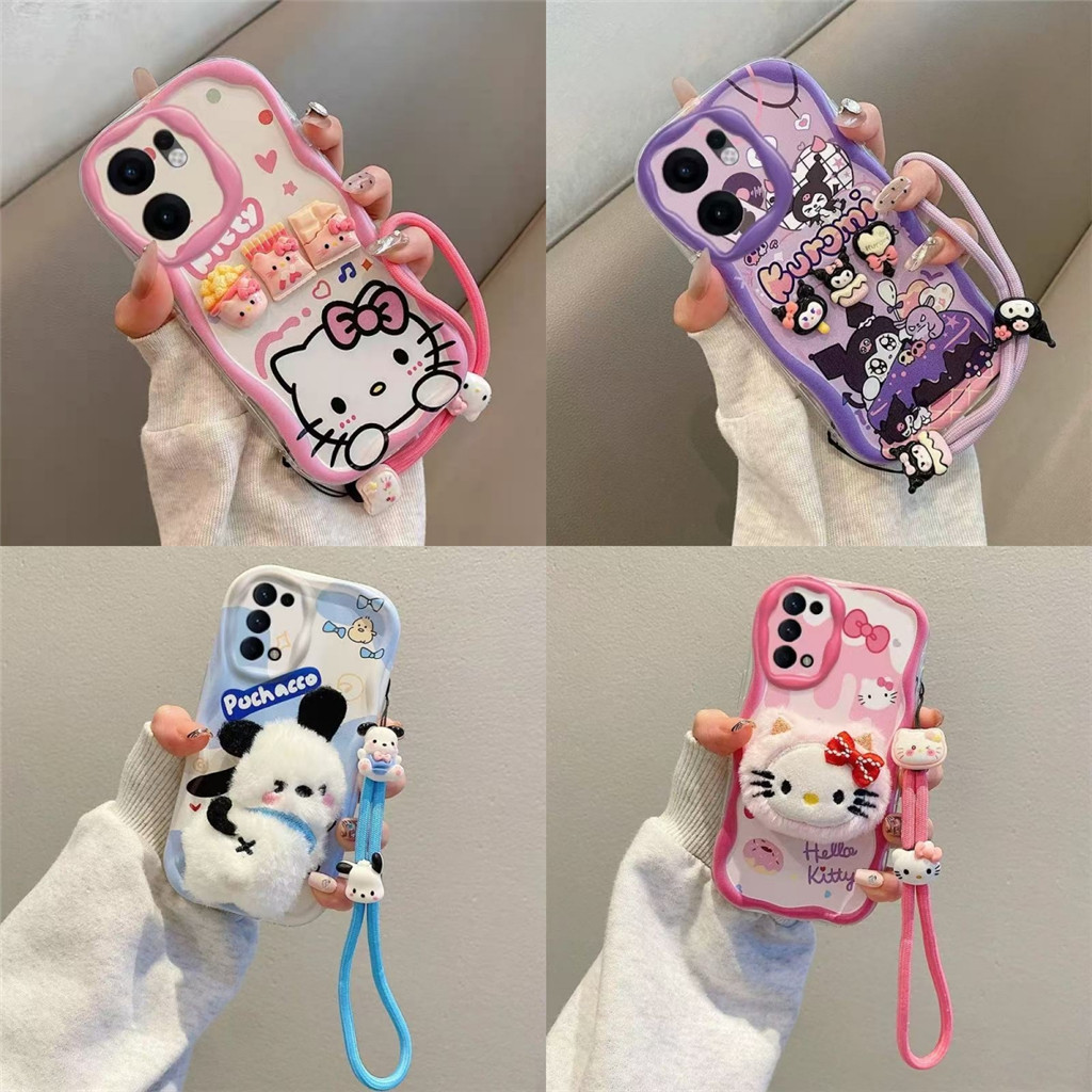 3D Sanrio Kuromi Hello Kitty เคสโทรศัพท์สําหรับ OPPO Reno 7 8 ZT 11 F 10 Pro Lite 7Z 8Z 8T 11F สายรั