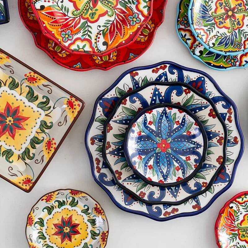 C Hand Ed Plate Creative Dish Family Steak Plate Ceramic Western Pasta Square Plate Commercial Tabl