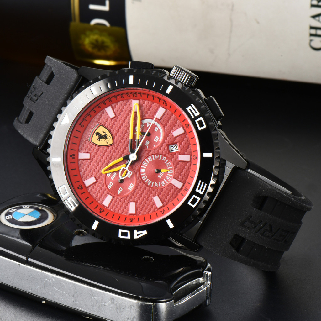 สินค้าขายดี❤ Six-Hand Full-Function Timer Rubber Band Mens Ferra Brand Casual Running Second Chronog