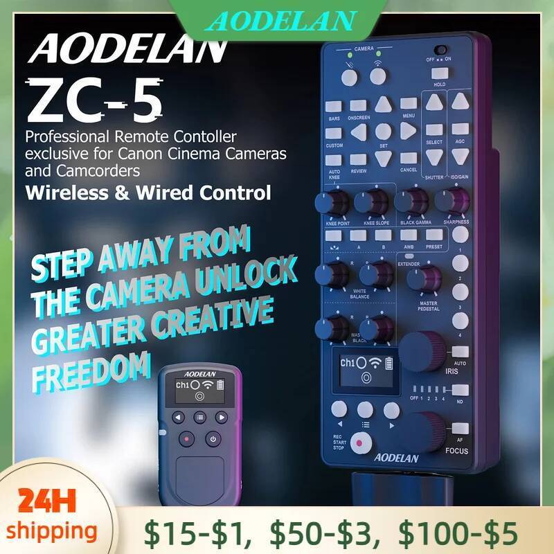 AODELAN ZC-5 650FT รีโมทคอนโทรลมัลติฟังก์ชั่นไร้สายสําหรับ Canon IRIS FOCUS ZOOM ISO OSD ND ปรับ, เป