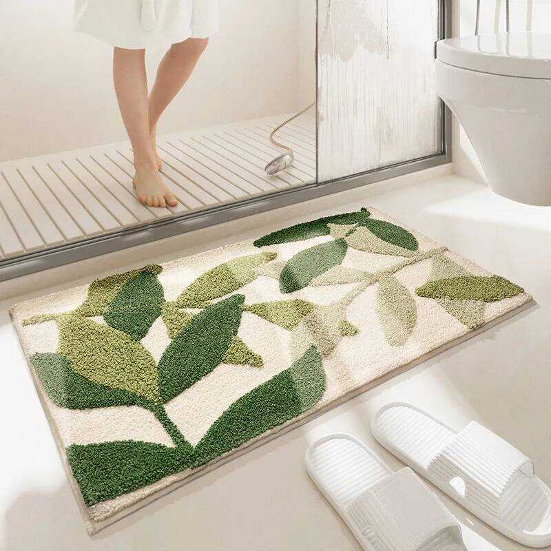 C C Green Bathroom Rug Sage Green Leaves Gift Bathmat Washable For Bathroom, Tub And Or, Botanical