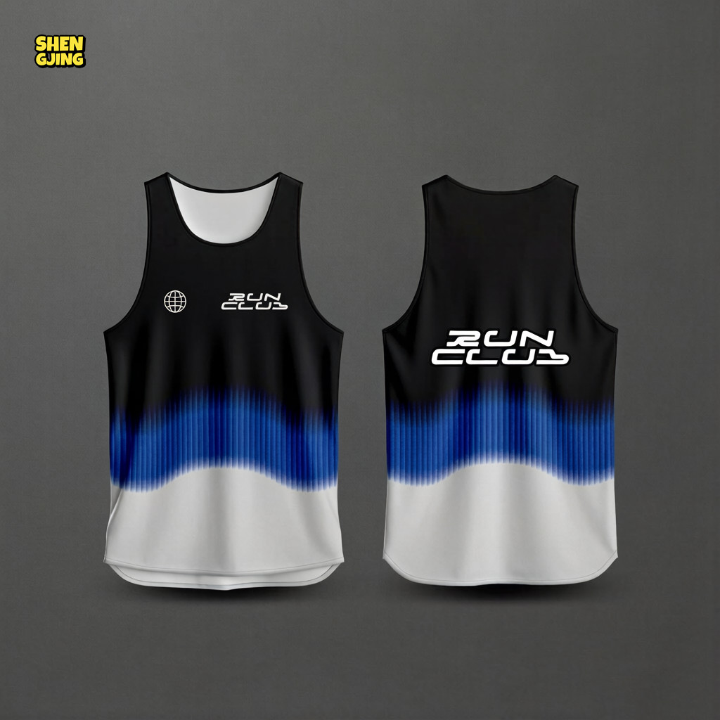 เสื้อกล้าม Racerback สีดํา น้ําเงิน ขาว "RUN CLUB"