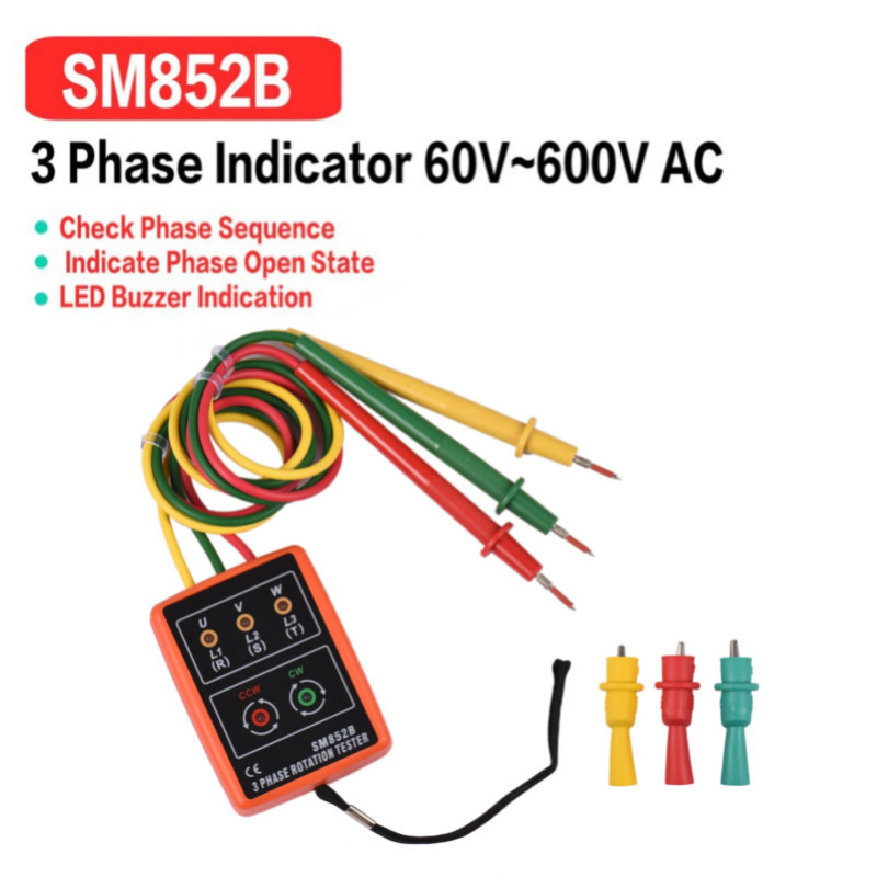 Phase Tester 3 Phase Rotation Tester Phase-sequence Meter Phase-order Indicator with LED Buzzer 600
