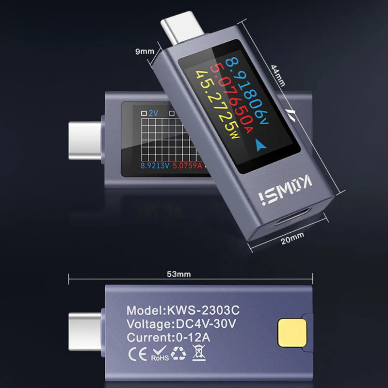 KWS-2303C Type-c Multi-function Digital Display DC Voltage Ammeter Power Meter Cell Phone Charging