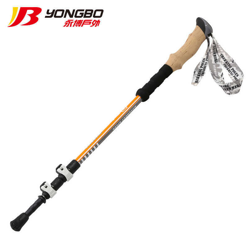 Trekking Pole ALU 7075 เลียนแบบ Cork Handle 3 ส่วน Telescopic Trekking Pole ด้านนอกล็อค Trekking Sti