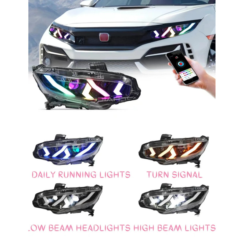 RGB Car Lights For Honda Civic/Hatchback 2016-2021 LED Headlight Assembly Projector Accessories Sta
