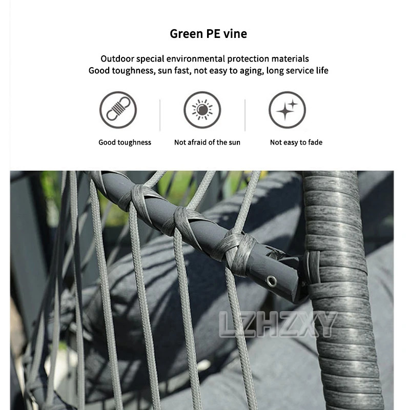 2 Person Double Egg Swing Chair with Stand Indoor Outdoor Patio Wicker Rattan Hanging Egg Chair w/C