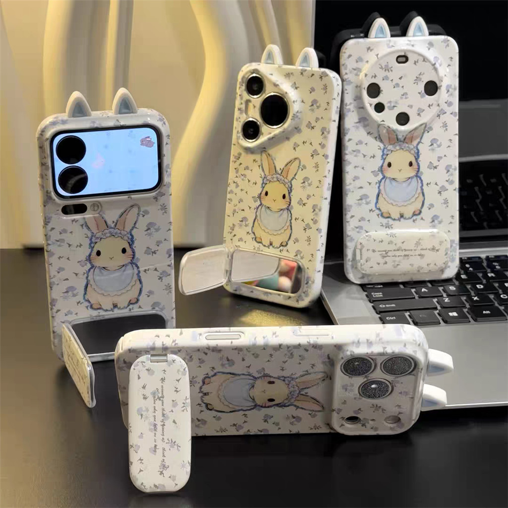 SAMSUNG สําหรับSamsung A22 A23 A24 A25 A26 A30 A31 A21S A17 A16 A15 A14 Kawaiiกระต่ายเคสโทรศัพท์ซ่อนขาตั้งน่ารักดอกไม้กระต่ายความงามฝาครอบป้องกัน