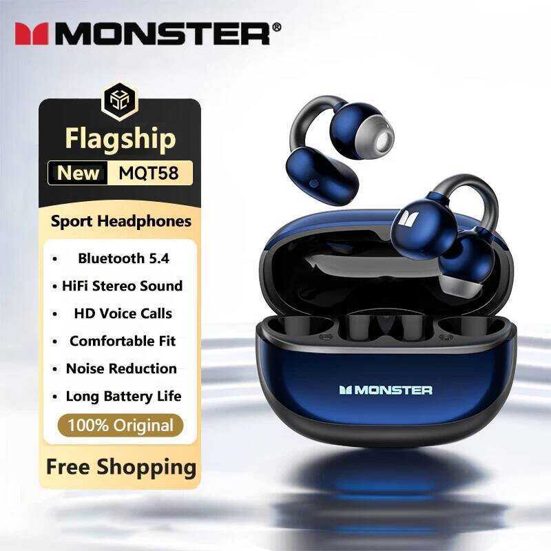 Monster MQT58 Sports Headphones  Clip Wireless Bluetooth 5.4 HIFI Sound phones HD Call Noise Cancel