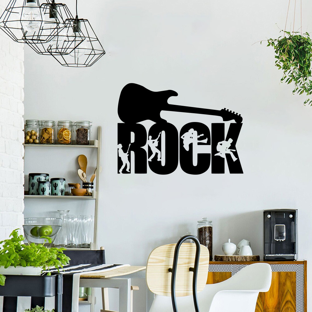 ROCK Music สติ๊กเกอร์ติดผนังสติ๊กเกอร์ติดผนัง Pvc Wall Art กระดาษติดผนังสําหรับตกแต่งบ้านสติกเกอร์ภา