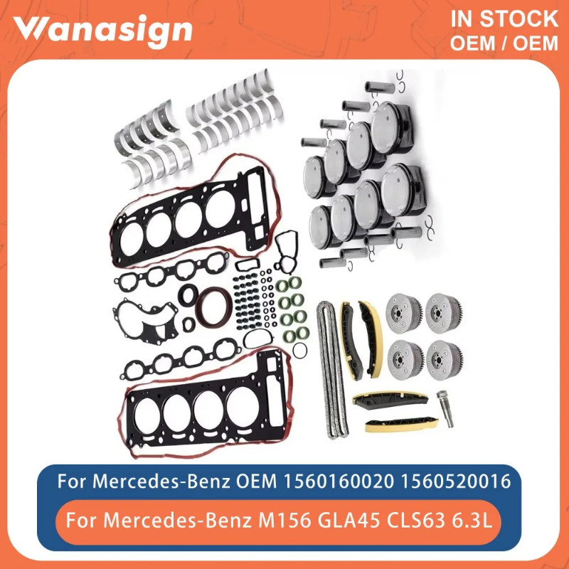 Engine Full Gasket Set Piston Timing VVT Gears Kit Fit 6.3L For Mercedes-Benz C-Class C63 R63 GLA45
