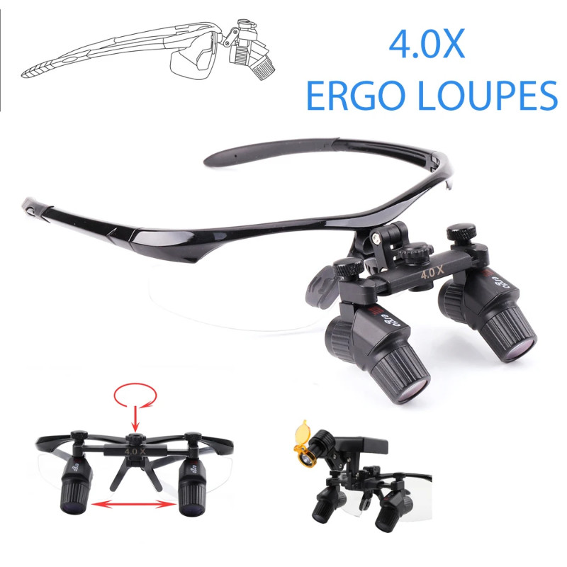 Ergo Dental Loupes 4X Magnification With Surgical Headlight Medical Instrument Binocular Magnifying