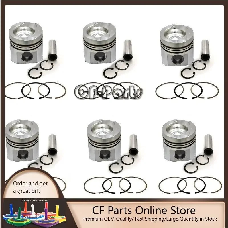 New 6 Sets STD Piston Kit With Ring 6138-32-2120 Fit For Komatsu 6D110 Engine 110MM