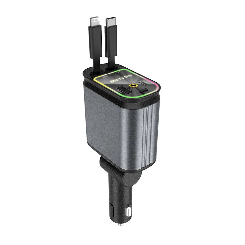 4 in 1 Fast Charging Car Charger 120W Fast Charging Ambient Lighting Car Charger Port Type C Ignite