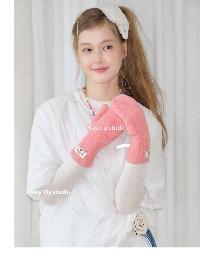 ถุงมือถักนิ้วหนาสำหรับฤดูหนาว สไตล์ U Studio Feytiy ให้อบอุ่นและสวมใส่สบาย