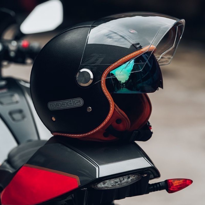 Black Leather Colorful Visor Retro Vintage Jet TT&COCASCOS Motorcycle Helmet Motorbike Riding 3/4 H