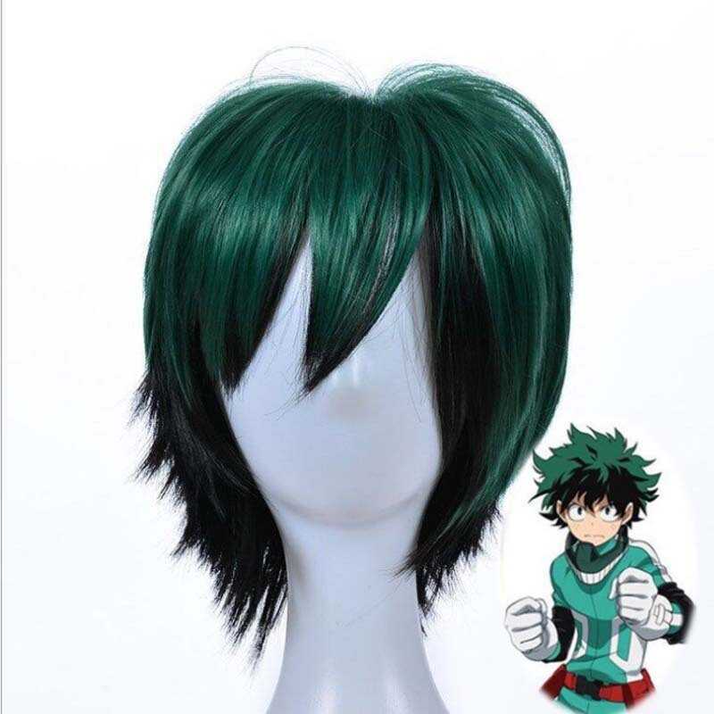 วิกผมcosplay.My Hero Academia Midoriya Izuku สีเขียวยากับดำไล่โทนสี ผมสั้นโยบไบงส์