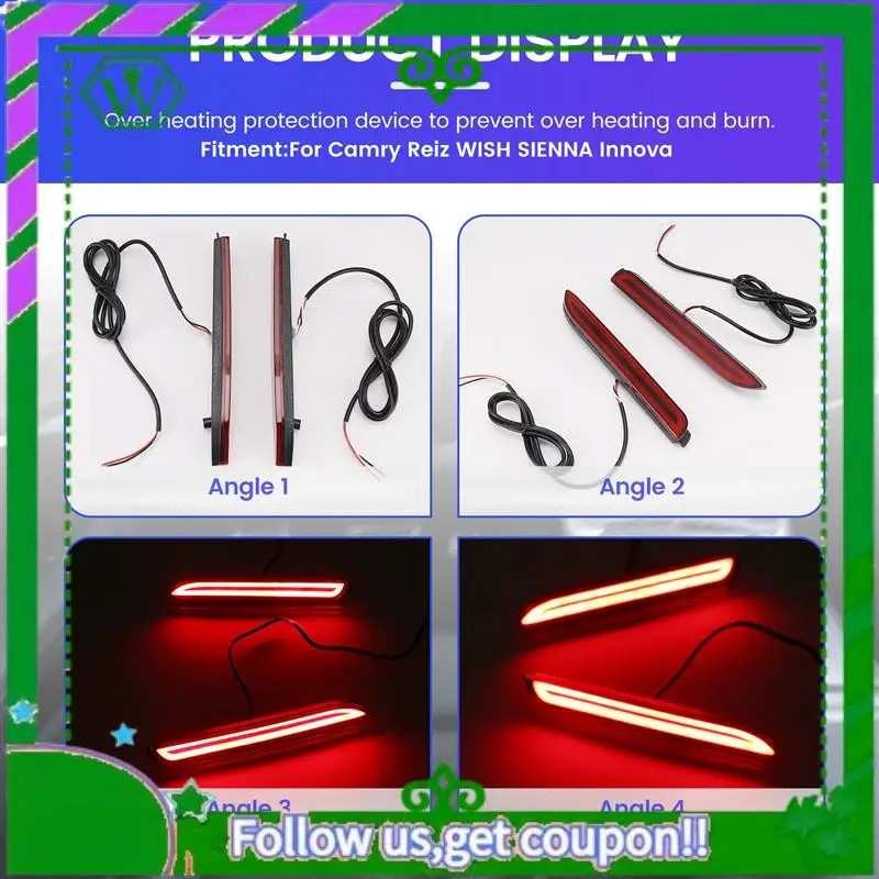 AC34-Led Car Rear Bumper Reflector Tail Brake Light Bar For Toyota Camry Reiz Wish Sienna Innova Le