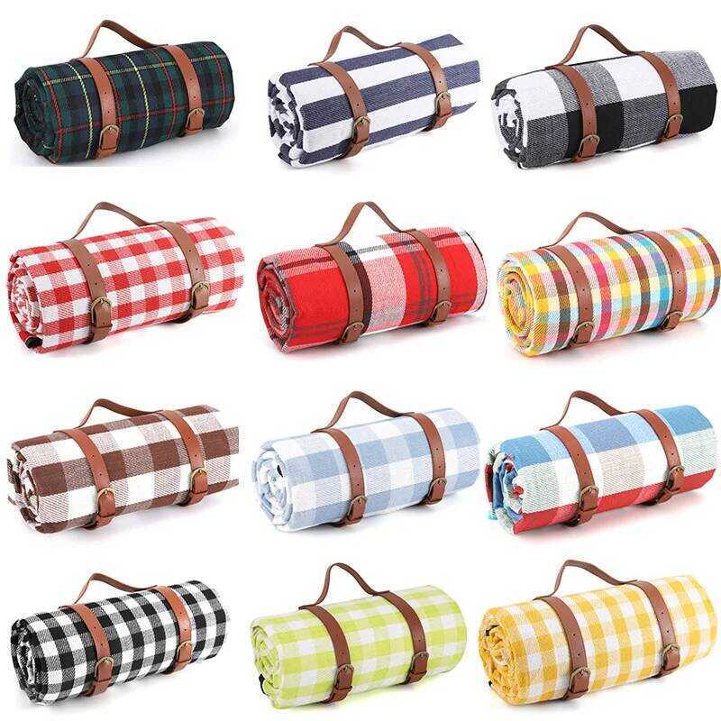 C 200X200cm Outdoor Picnic Blankets Mats Camping Foldable Pad Blankets With Leather Handle Waterpro