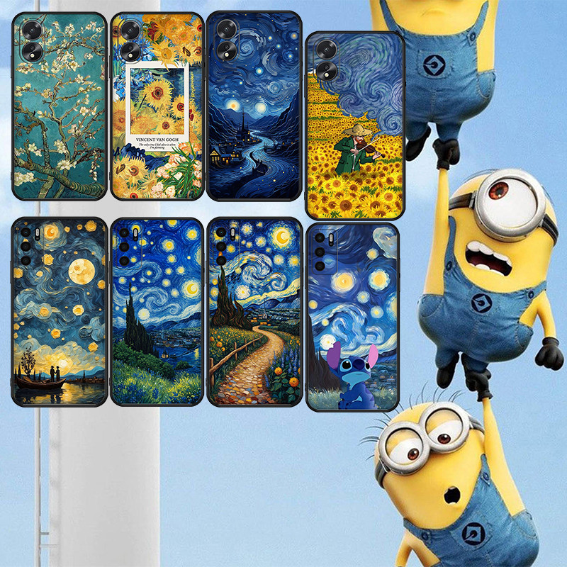 นุ่มสีดํา OPPO A40M A5i A3 Pro F23 A83 A37 Neo 9 van gogh เคสโทรศัพท์
