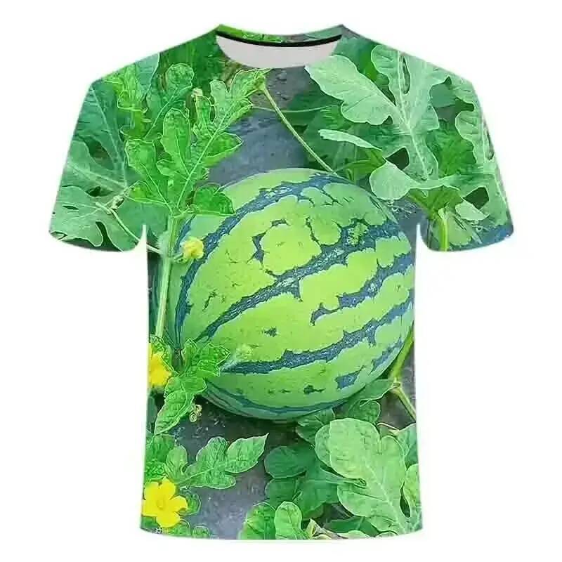 เสื้อยืดชายแบบสบาย ลายแตงโม ออกแบบกราฟิก ทรงโอ แขนสั้น สไตล์ป๊อป ทรงหลวม ระบายอากาศได้ดี ไซส์บวก