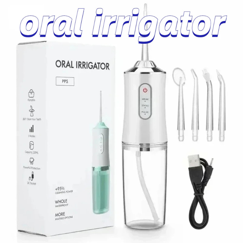 Oral Irrigator Portable Dental Water Flosser USB Rechargeable Water Jet Floss Tooth Pick Tip 220ml
