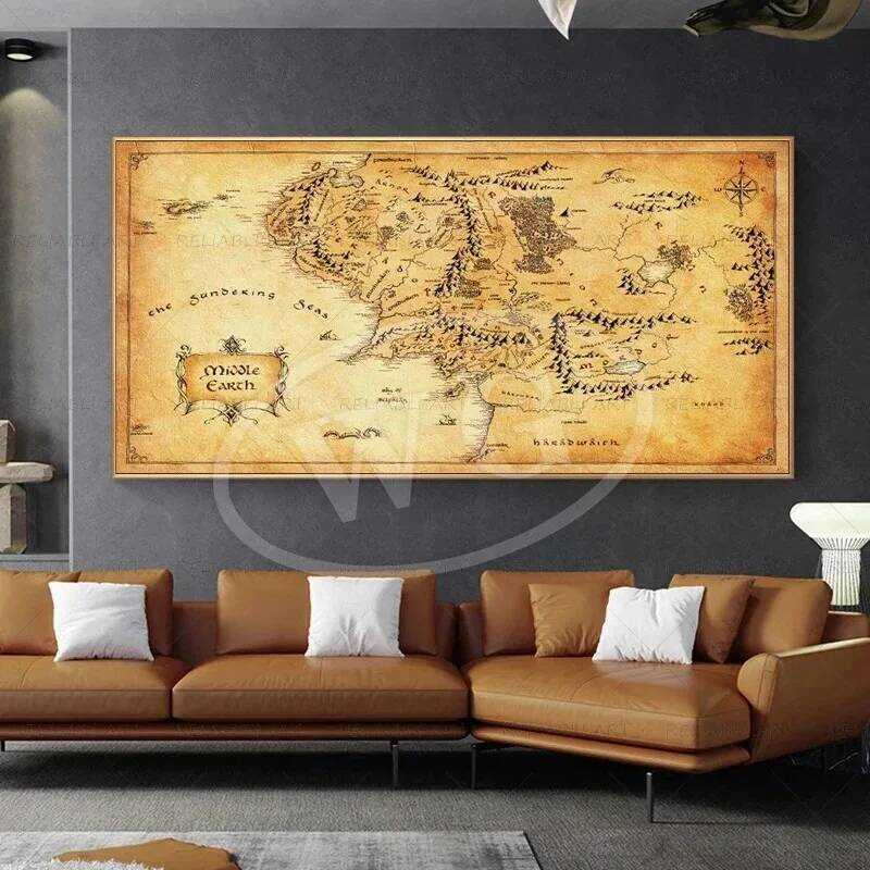 C Retro The-Lord-Of-Rings Map Canvas Painting Vintage Middle-Earth Map Poster Movie Wall Art Pictur