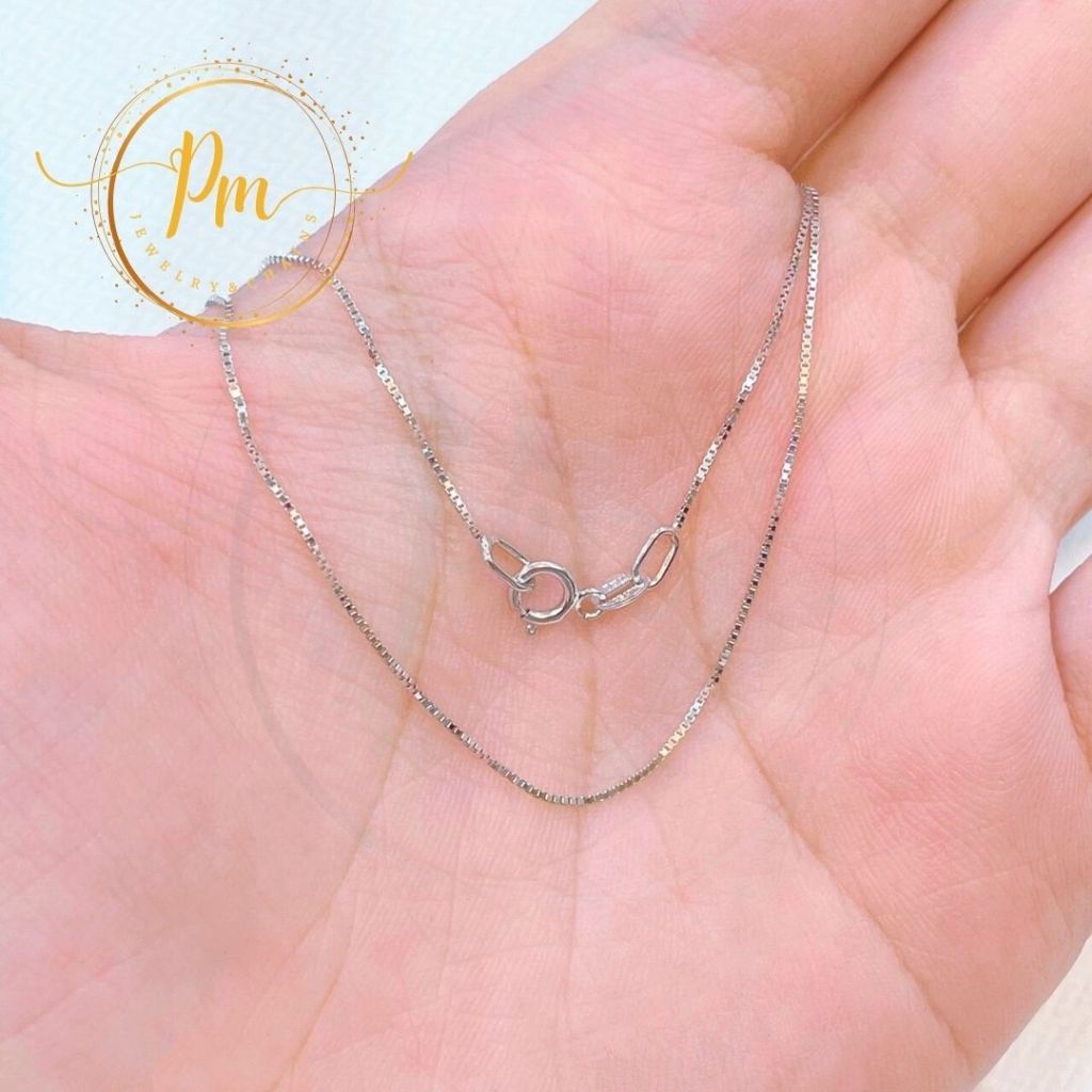 สร้อยคอทองแท้ PM ตะขอก้ามปู ทองขาวแท้ 18k Italy (750) ลายBox มีใบรับประกันจากทางร้าน