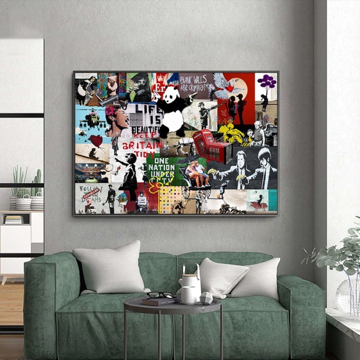Banksy Banksy Graffiti Art Collection ภาพวาดผ้าใบโปสเตอร์ Wall Art ห้องนอนห้องนั่งเล่นโมเดิร์นภาพวาด