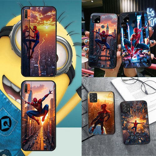 นุ่มสีดํา OPPO A74 F19 Pro Plus R9 F1 R9S A16 A16S A3X A40 A60 A80 A3pro Spider Man2 เคสโทรศัพท์