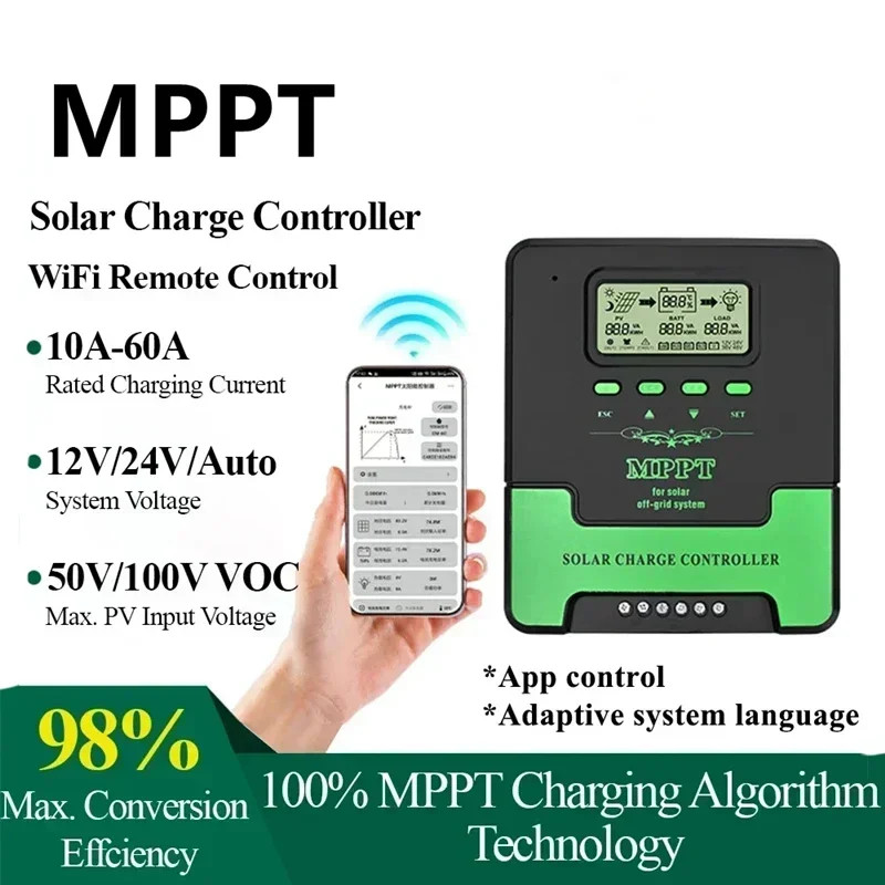 MPPT Solar Charge Controller 10A 20A 30A 40A 50A 60A LCD Display Solar PV Battery Charger 12V/24V A