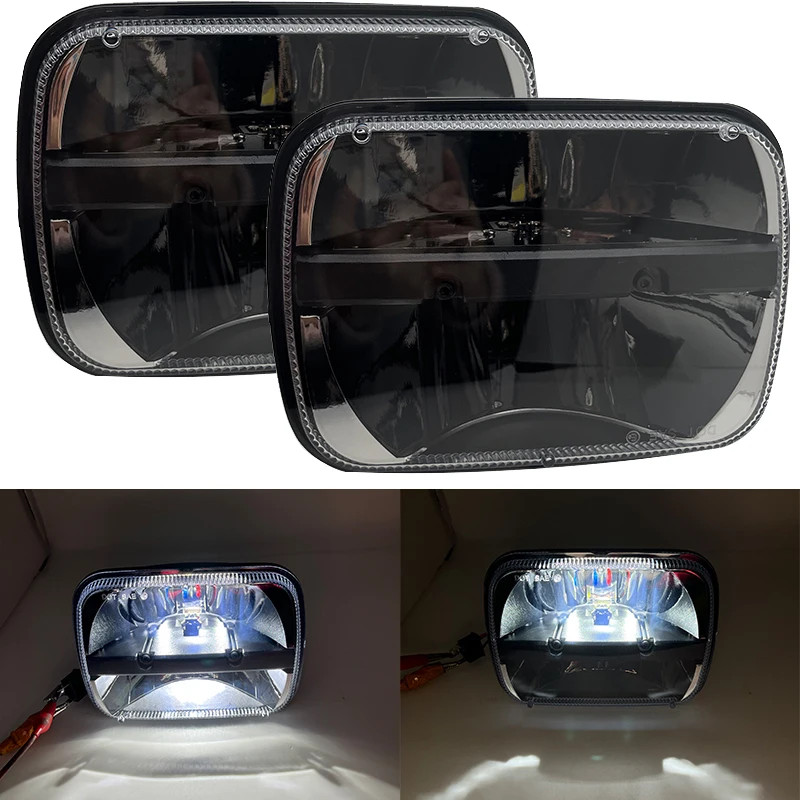 Pair 5X7 7X6inch Rectangular Sealed Beam Black LED Headlight for Jeep Wrangler YJ Cherokee XJ H6014
