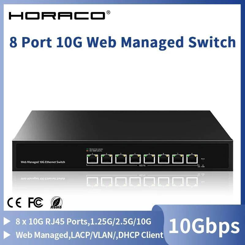 HORACO 10Gb 8 Port Web Managed Ethernet Switch 10000Mbps Network Switch 160G Bandwidth Homelab Netwo