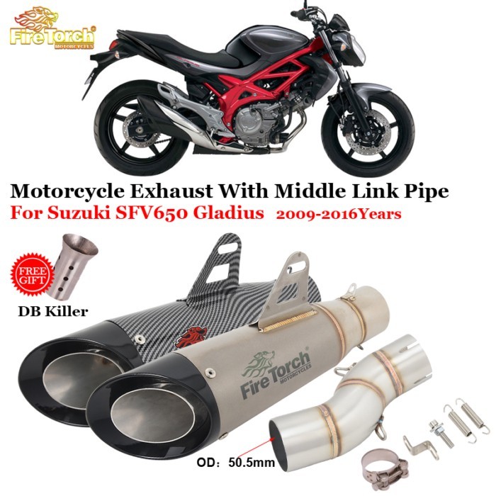 Slip On For Suzuki SFV650 SFV 650 Gladius SFV-650 2009 - 2016 Motorcycle Exhaust Modifide Middle Mi