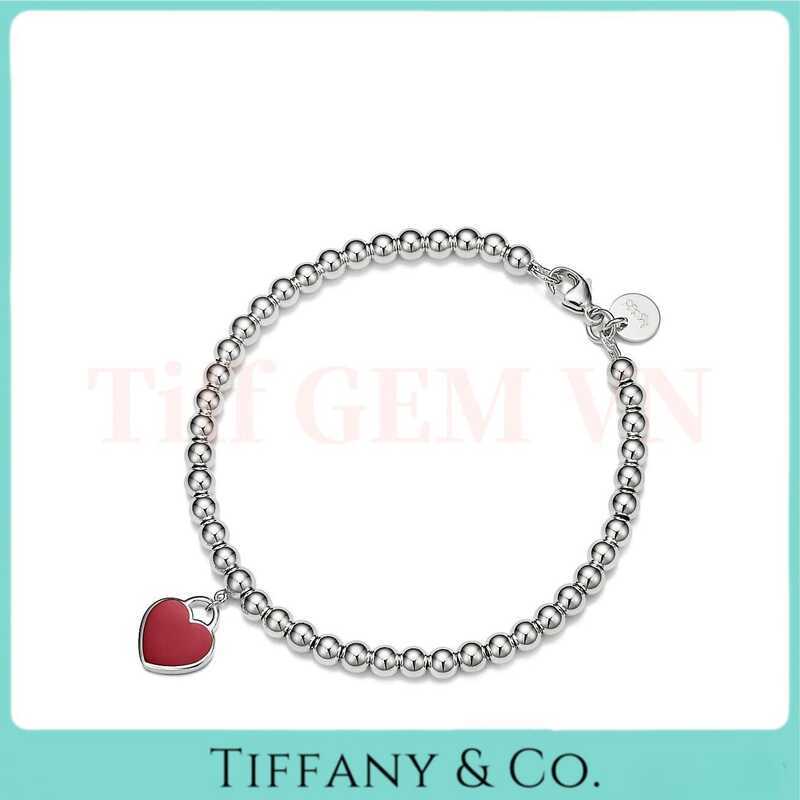 กำไลลูกปัดเงิน Tiffany & Co. จี้หัวใจสีฟ้า/ชมพู/แดง ของขวัญวาเลนไทน์/วันครบรอบ อุปกรณ์แฟชั่นละเอียดอ