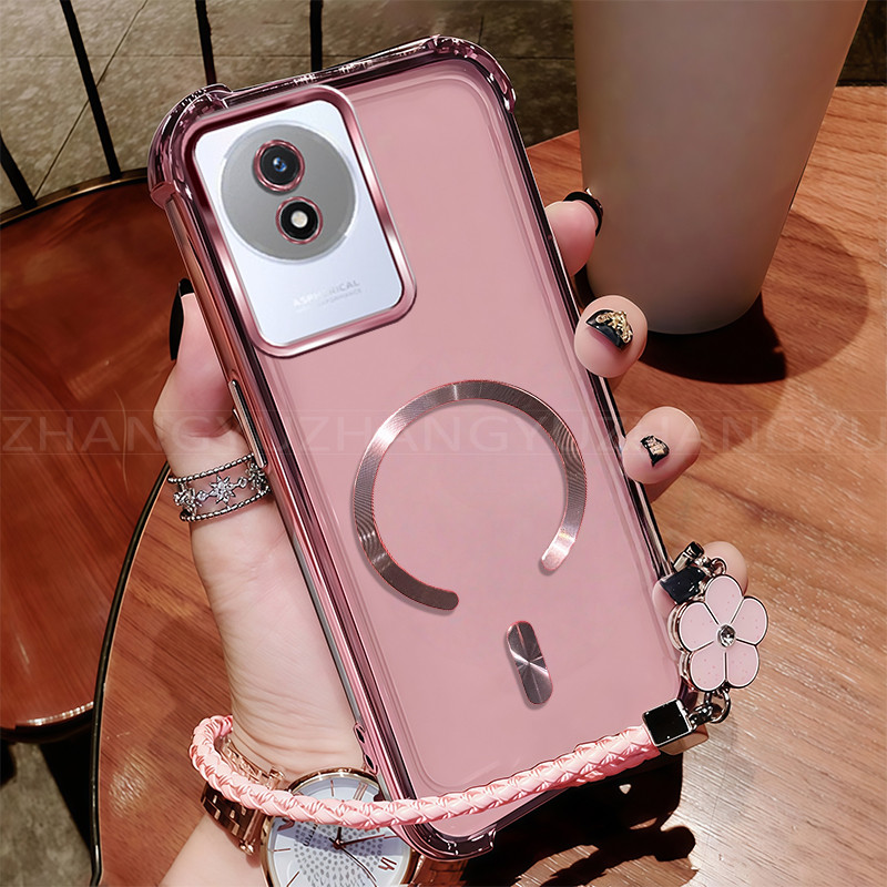 เหมาะสําหรับ Vivo Y02 Y02A y02T เคสโทรศัพท์ใหม่แม่เหล็กชาร์จไร้สาย C-แหวนสี่มุมกันกระแทกเคสโทรศัพท์เ