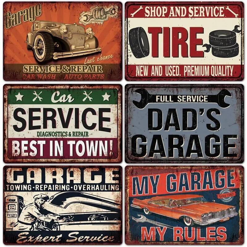 รถโรงรถป้าย Vintage โลหะดีบุกป้ายตกแต่งซ่อมเครื่องมือรถตกแต่งแผ่นผนังเหล็กหัตถกรรม Tinplate โปสเตอร์สนิม Plaq