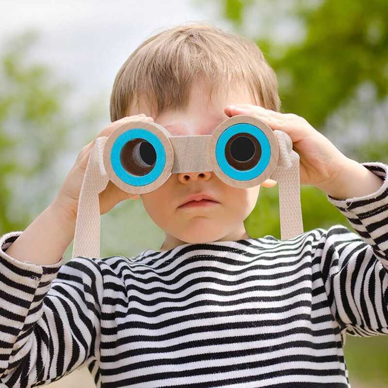 C Wooden Compact Binoculars Toy Safety Fun Binoculars Toys Science Eduion Outdoor Observation Monte
